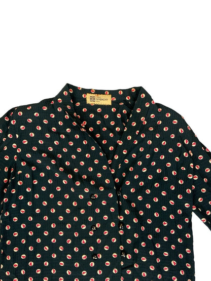 VTG 80s GIVENCHY BLACK CHERRY POLKA DOT LONG SLEEVE BLOUSE SIZE M