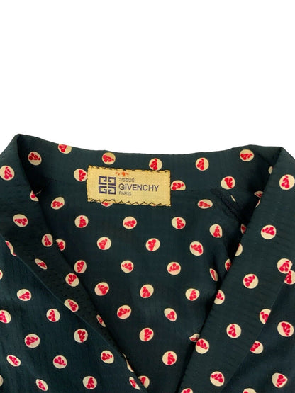 VTG 80s GIVENCHY BLACK CHERRY POLKA DOT LONG SLEEVE BLOUSE SIZE M