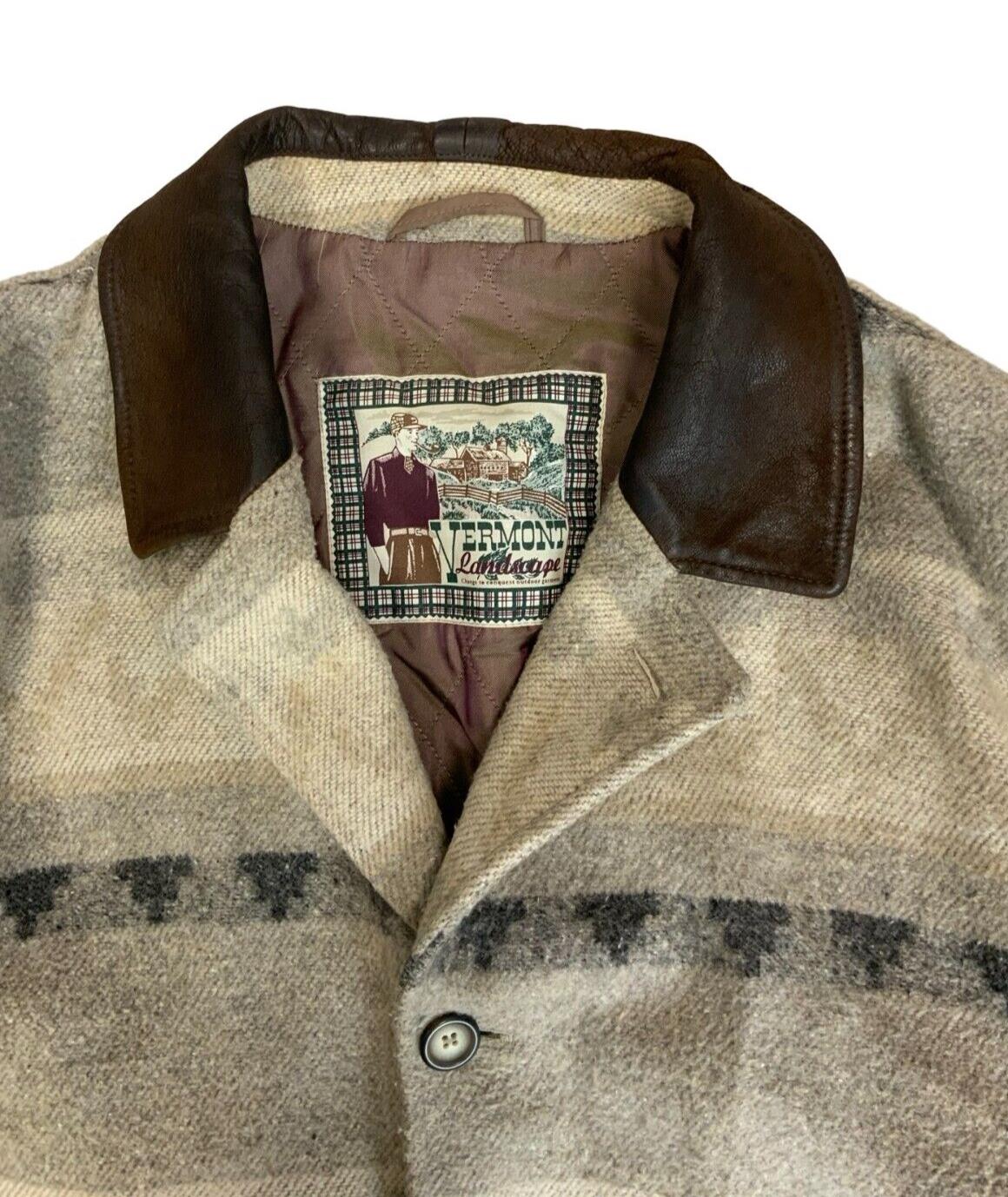 VTG 80s GREY QUILTED AZTEC WOOL LEATHER COLLARED BUTTON UP JACKET SIZE XL