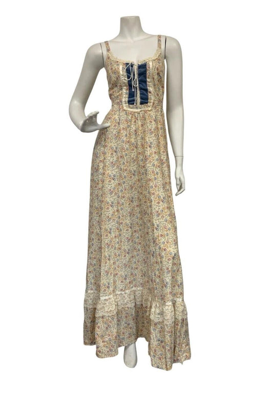 VTG 70s GUNNE SAX JESSICA MCCLINTOCK COTTAGECORE PRAIRIE BOHO MAXI DRESS UK 6 8