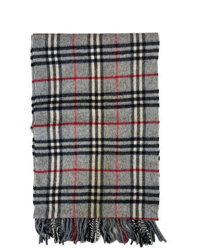 VTG 80s BURBERRYS GRERY RED BLACK NOVA CHECK LAMBSWOOL SCARF