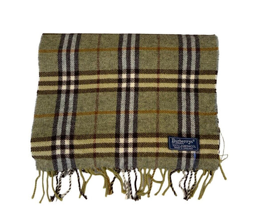 VTG 80s 90s BURBERRYS GREEN NOVA CHECK LAMBSWOOL SCARF
