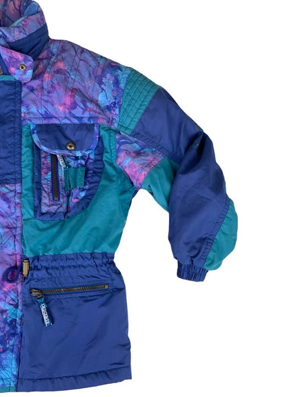 VTG 80s 90s DESCENTE BLUE PURPLE RETRO PRINTED SKI JACKET SIZE L