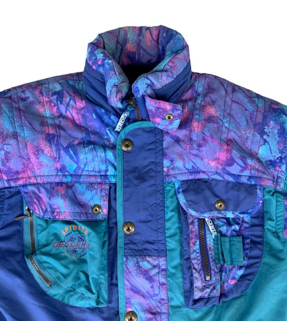 VTG 80s 90s DESCENTE BLUE PURPLE RETRO PRINTED SKI JACKET SIZE L