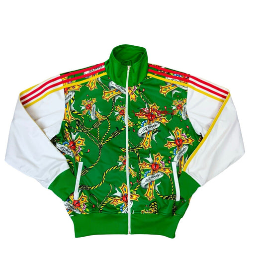 VTG RARE Y2K ED HARDY CHRISTIAN AUDIGIER GREEN WHITE TRACK TOP XL