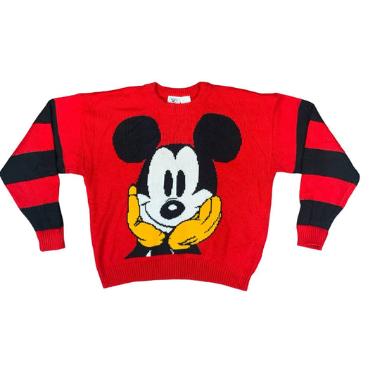 VTG 90s MICKEY MOUSE & CO DISNEY RED BLACK GRAPHIC CREW NECK KNIT JUMPER XL