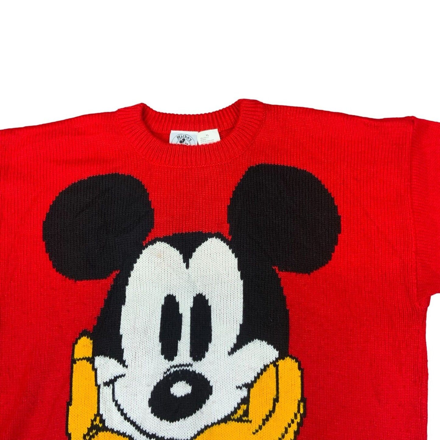 VTG 90s MICKEY MOUSE & CO DISNEY RED BLACK GRAPHIC CREW NECK KNIT JUMPER XL