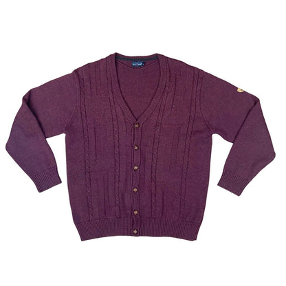 VTG 80s PAUL SMITH BURGUNDY V NECK CABLE KNIT CARDIGAN SIZE L