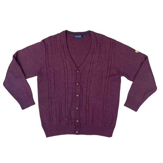 VTG 80s PAUL SMITH BURGUNDY V NECK CABLE KNIT CARDIGAN SIZE L