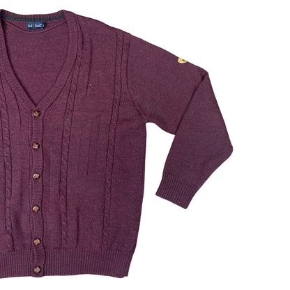 VTG 80s PAUL SMITH BURGUNDY V NECK CABLE KNIT CARDIGAN SIZE L