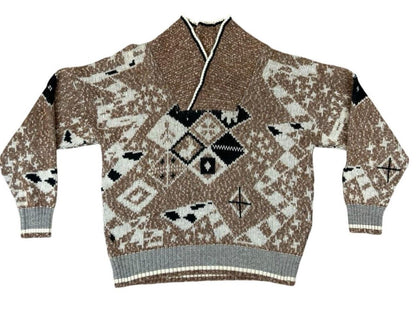 VTG 80s HUGO BOSS BROWN KNITTED SHAWL COLLAR JUMPER SIZE XL