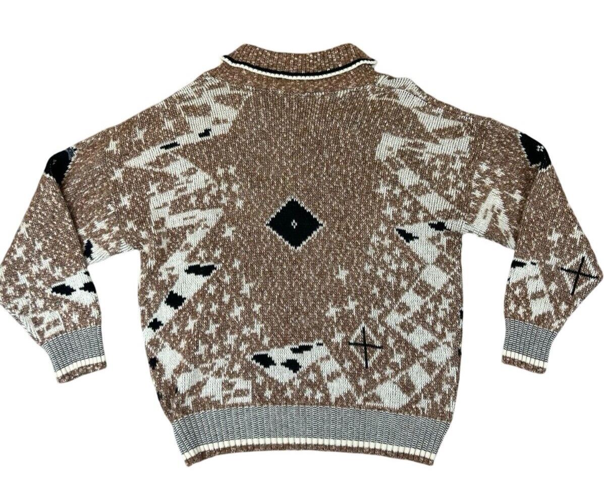 VTG 80s HUGO BOSS BROWN KNITTED SHAWL COLLAR JUMPER SIZE XL