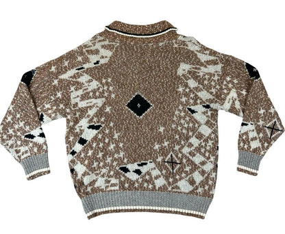 VTG 80s HUGO BOSS BROWN KNITTED SHAWL COLLAR JUMPER SIZE XL