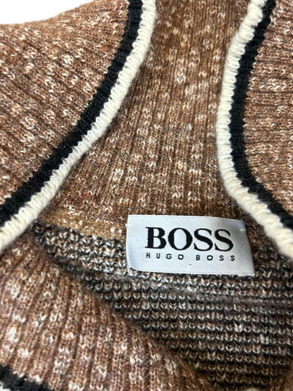 VTG 80s HUGO BOSS BROWN KNITTED SHAWL COLLAR JUMPER SIZE XL