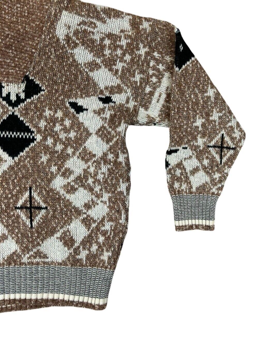 VTG 80s HUGO BOSS BROWN KNITTED SHAWL COLLAR JUMPER SIZE XL