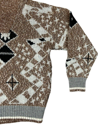 VTG 80s HUGO BOSS BROWN KNITTED SHAWL COLLAR JUMPER SIZE XL
