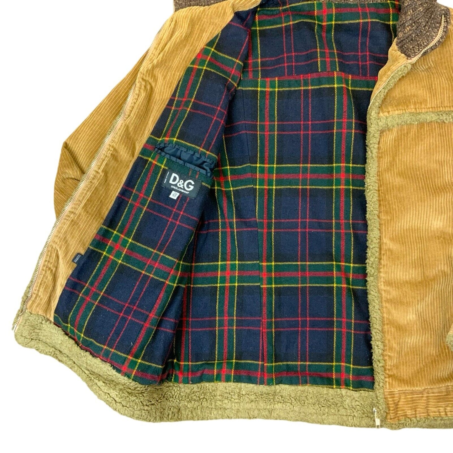 VTG 80s 90s DOLCE & GABBANA TAN CORDUROY SHERPA PADDED BOMBER JACKET XL