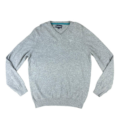 VTG 00s BARBOUR GREY WOOL V-NECK KNIT WOOL JUMPER SIZE XL