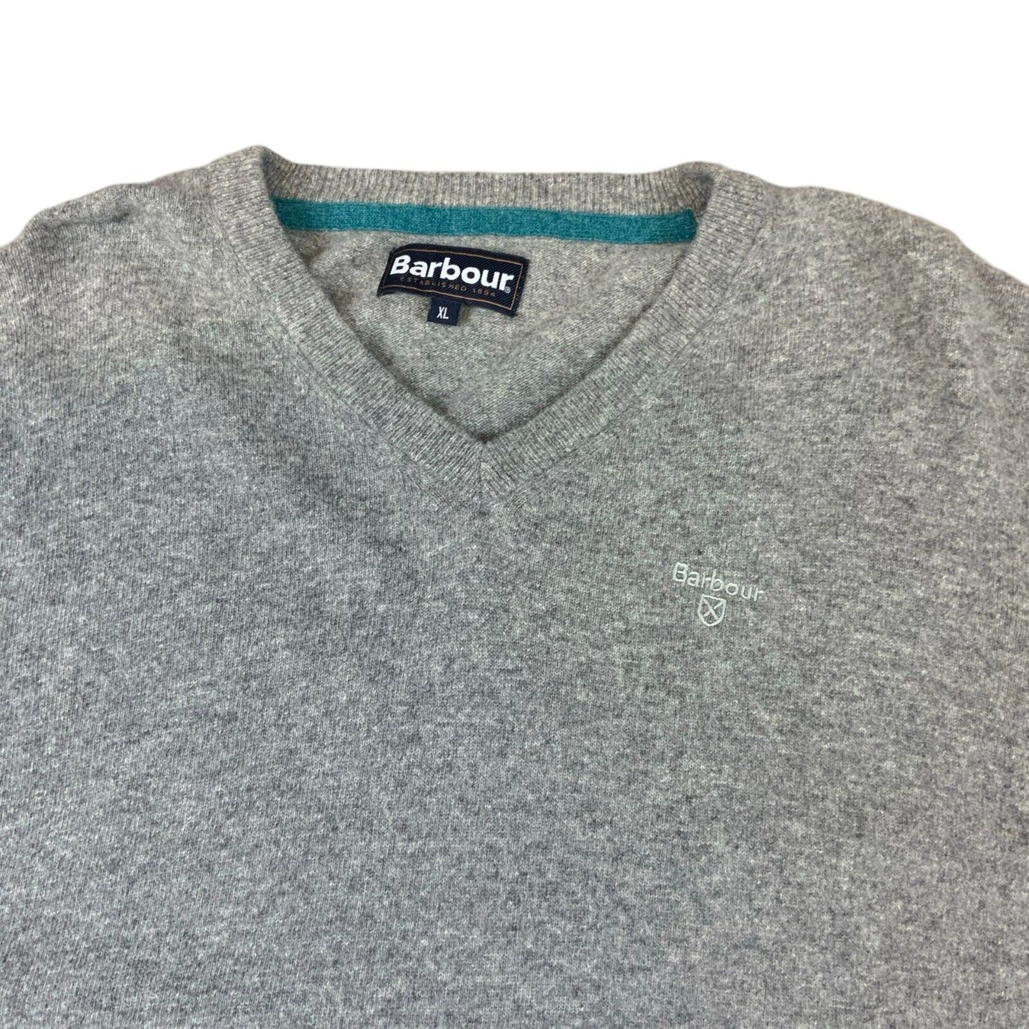 VTG 00s BARBOUR GREY WOOL V-NECK KNIT WOOL JUMPER SIZE XL