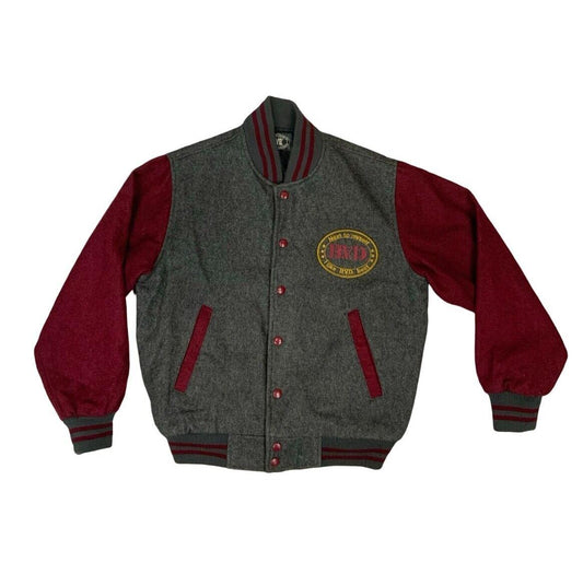 Y2K BVD WOOL GREY & BURGUNDY TWO TONE VARSITY JACKET 38 S