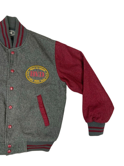 Y2K BVD WOOL GREY & BURGUNDY TWO TONE VARSITY JACKET 38 S