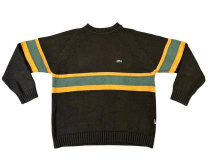 VTG 80s LACOSTE BROWN STRIPE CREW NECK KNIT JUMPER SIZE XL