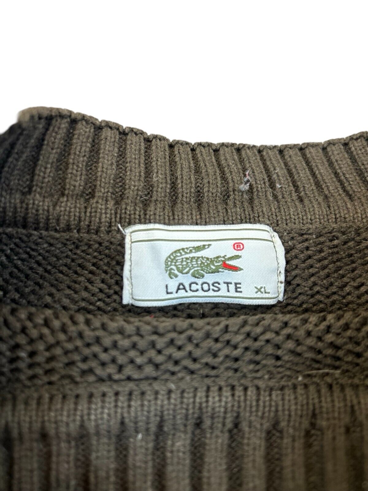 VTG 80s LACOSTE BROWN STRIPE CREW NECK KNIT JUMPER SIZE XL