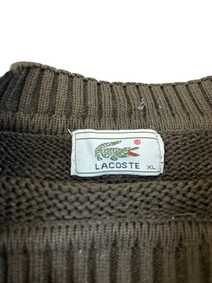 VTG 80s LACOSTE BROWN STRIPE CREW NECK KNIT JUMPER SIZE XL