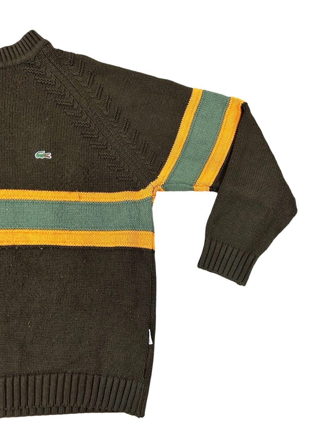VTG 80s LACOSTE BROWN STRIPE CREW NECK KNIT JUMPER SIZE XL