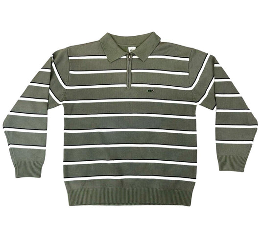 VTG 80s LACOSTE GREEN WHITE 1/4 ZIP KNITTED POLO SHIRT JUMPER SIZE XL