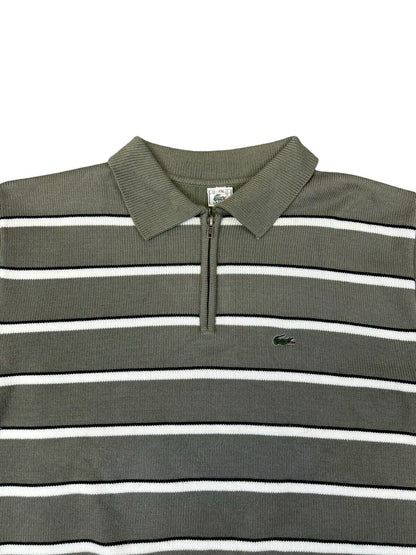VTG 80s LACOSTE GREEN WHITE 1/4 ZIP KNITTED POLO SHIRT JUMPER SIZE XL