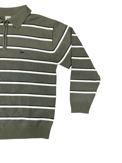 VTG 80s LACOSTE GREEN WHITE 1/4 ZIP KNITTED POLO SHIRT JUMPER SIZE XL