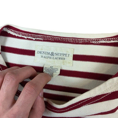 VTG 00s RALPH LAUREN DENIM & SUPPLY WHITE RED STRIPE BOAT NECK BRETON TOP S