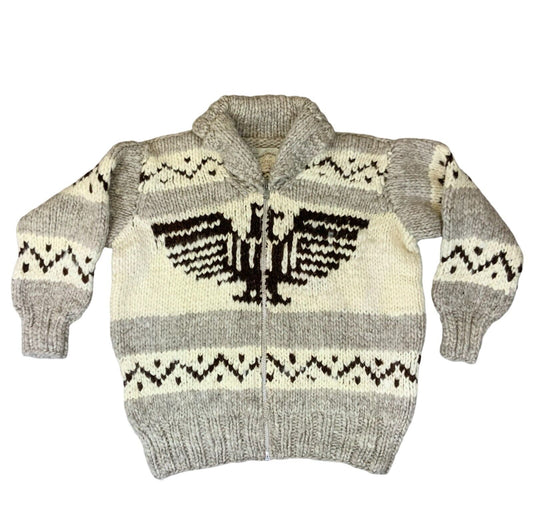 VTG COWICHAN INDIAN HAND KNIT CARDIGAN NATIVE CANADIAN SALISH ROCKABILLY XL 46