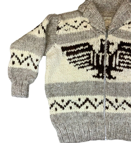 VTG COWICHAN INDIAN HAND KNIT CARDIGAN NATIVE CANADIAN SALISH ROCKABILLY XL 46