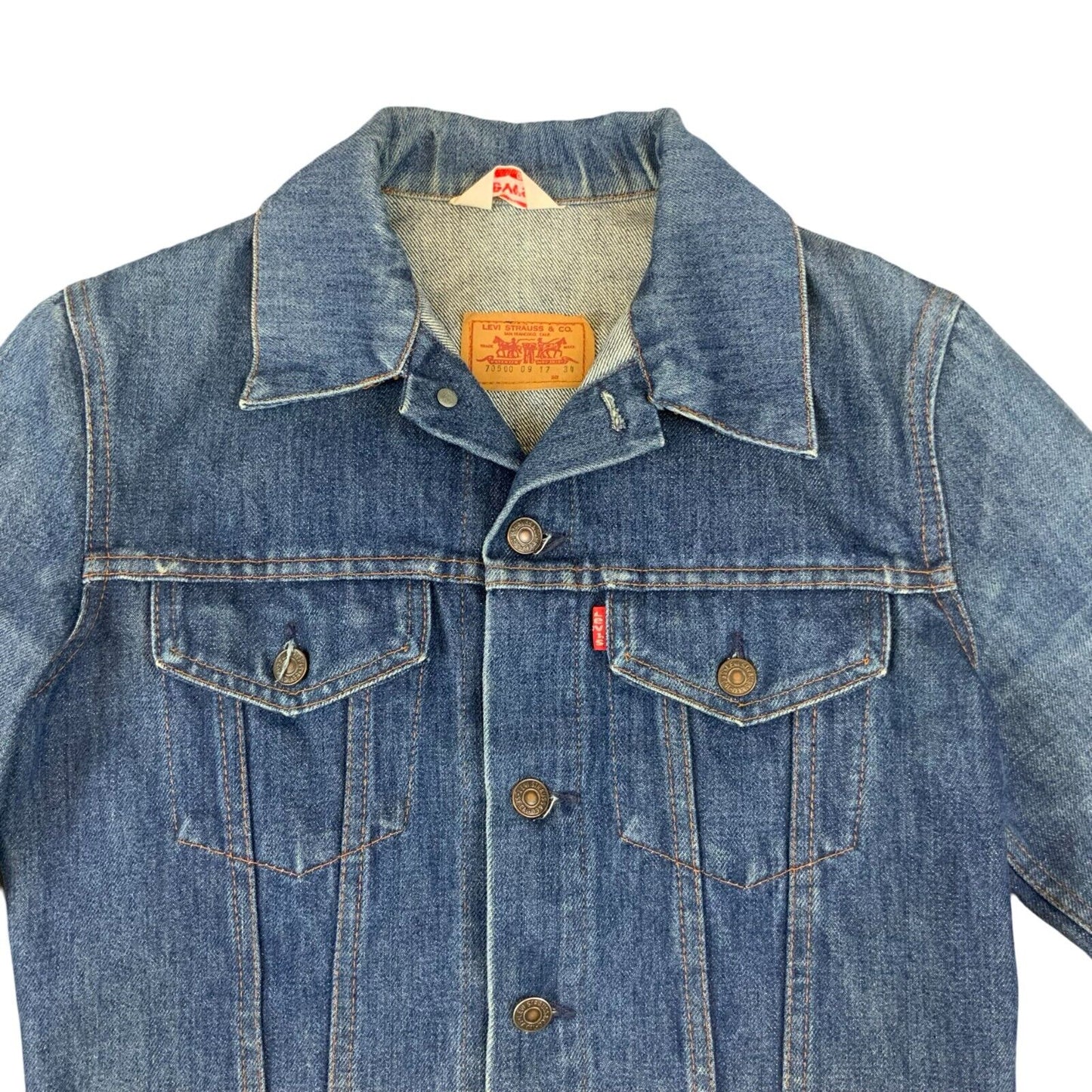 VTG GENUINE 1970s LEVIS RED TAB 70505 TYPE 3 TRUCKER DENIM JACKET XS 34”