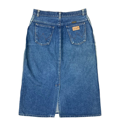 VTG 1970S WRANGLER BLUEBELL LONG DENIM SKIRT KILLER NATURAL FADES 30” SIZE 10