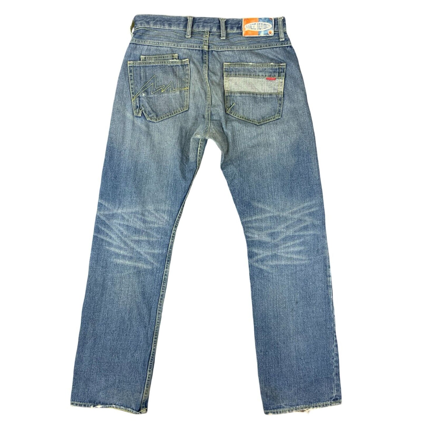 MAGIC NUMBER JAPAN DISTRESSED LIGHT WASH DENIM JEANS W32 L31