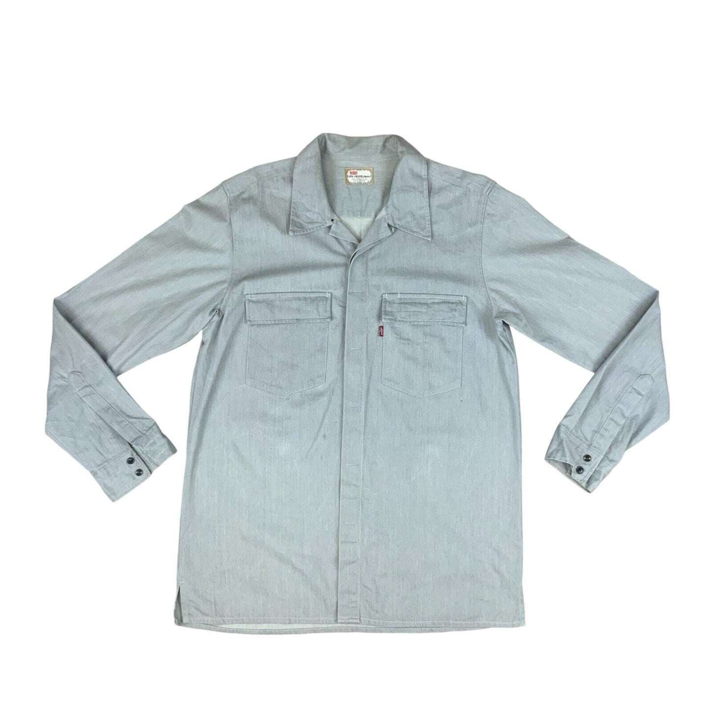 LEVIS VTG STYLE RED TAB STA-PREST GREY LONG SLEEVE 1970s STYLE SHIRT MOD M 40”