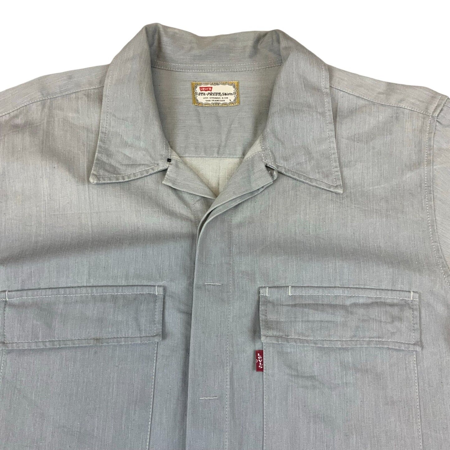 LEVIS VTG STYLE RED TAB STA-PREST GREY LONG SLEEVE 1970s STYLE SHIRT MOD M 40”