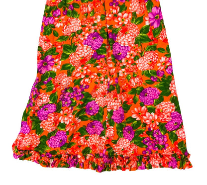 VTG 70s ORANGE PURPLE GREEN FLORAL SEQUINNED MOCK NECK MAXI DRESS UK 6