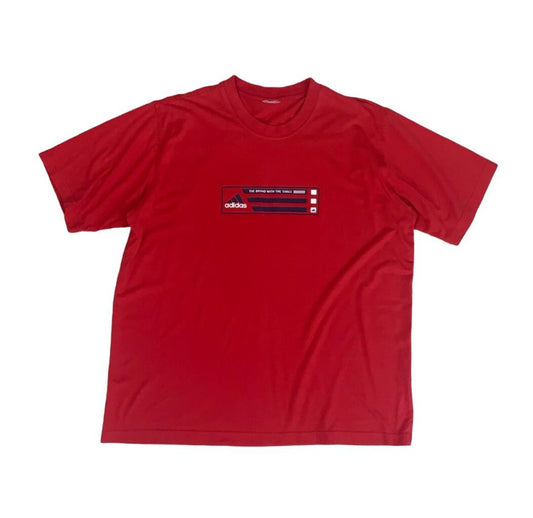 VTG Y2K ADIDAS THREE STRIPE RED CREWNECK SPORTS T-SHIRT X-LARGE