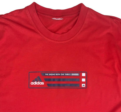 VTG Y2K ADIDAS THREE STRIPE RED CREWNECK SPORTS T-SHIRT X-LARGE