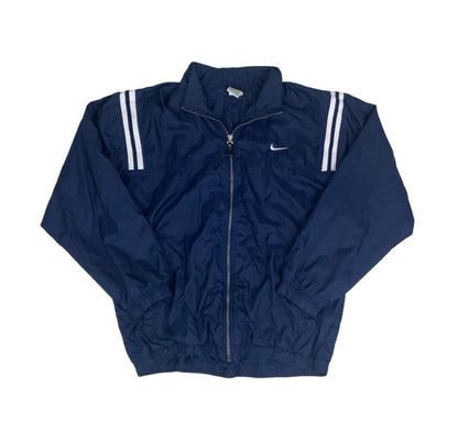 VTG 90S NIKE BLUE WHITE STRIPED RETRO WINDBREAKER JACKET LARGE