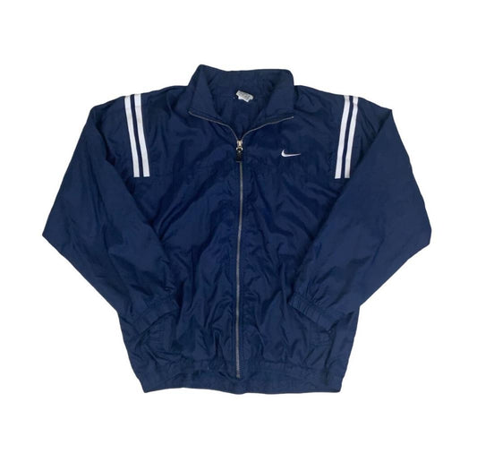 VTG 90S NIKE BLUE WHITE STRIPED RETRO WINDBREAKER JACKET LARGE