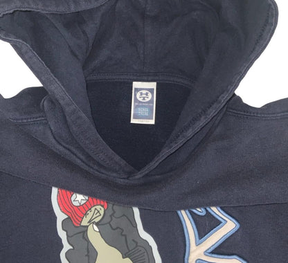 VTG 90S C&A HERE & THERE NAVY BLUE SKATER GRAPHIC PULLOVER HOODIE MEDIUM