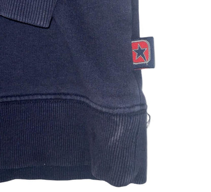 VTG 90S C&A HERE & THERE NAVY BLUE SKATER GRAPHIC PULLOVER HOODIE MEDIUM