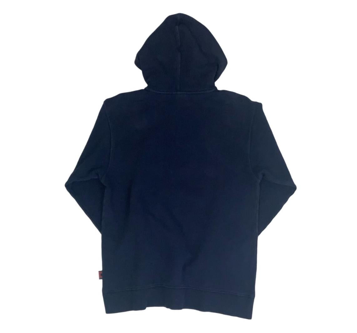 VTG 90S C&A HERE & THERE NAVY BLUE SKATER GRAPHIC PULLOVER HOODIE MEDIUM