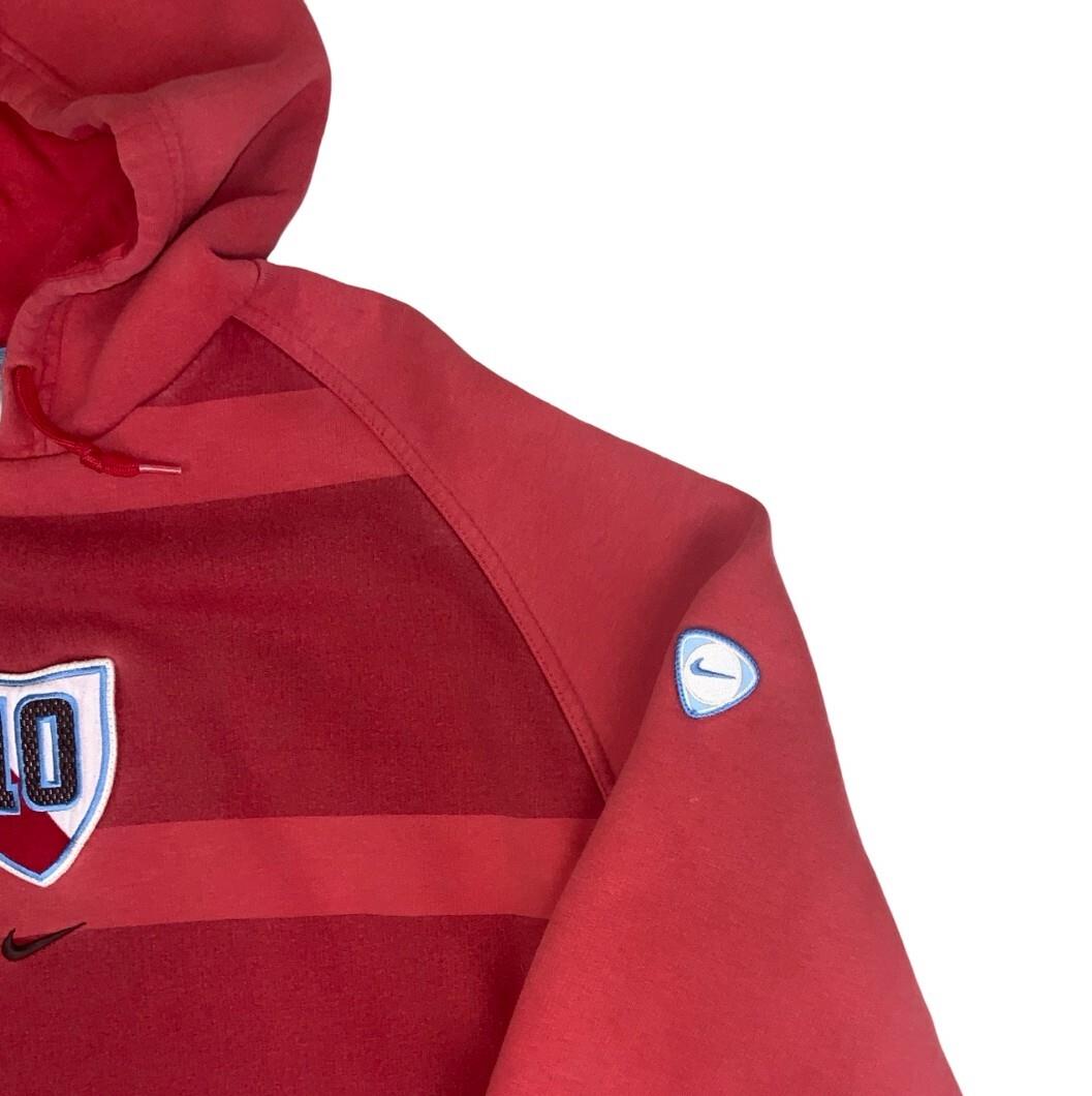 VTG 90S NIKE RED STRIPE SWOOSH PULL-OVER HOODIE X-LARGE