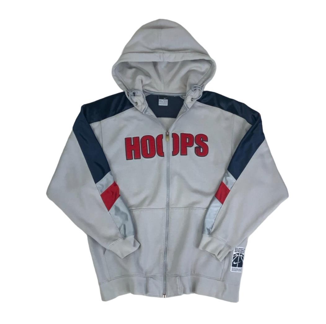 VTG 90S NIKE GREY BLUE RED ZIP-UP RARE AUTHENTIC BASKETBALL HOOPS HOODIE XL
